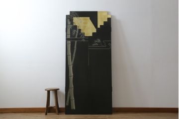 中古　アジアン　異国情緒溢れるデザインが目を惹く三連衝立て(パーテーション、衝い立て、つい立て、間仕切り、折りたたみ、マカオ、韓国、中国)(R-075497)