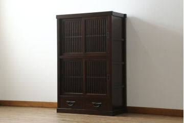 中古　美品　上質な和の空間を演出する水屋箪笥(食器棚、茶箪笥、戸棚、収納棚、キャビネット)(R-075498)