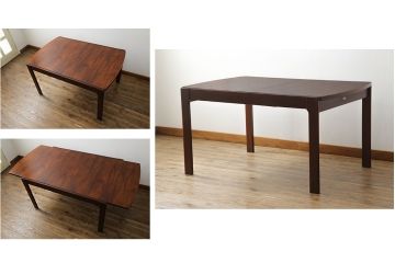 和製ビンテージ　天童木工(Tendo)　希少な廃版品　BRASILEIRA(ブラジレイラ)シリーズ　ローズウッド　シンプルなデザインで取り入れやすい天板伸長式ダイニングテーブル(エクステンションテーブル、食卓、　4人掛け、6人掛け、ヴィンテージ)(R-075499)