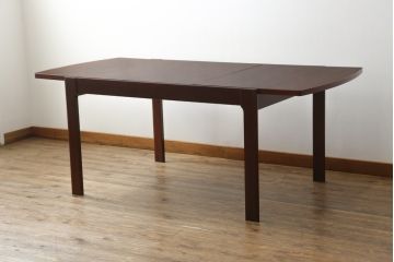 和製ビンテージ　天童木工(Tendo)　希少な廃版品　BRASILEIRA(ブラジレイラ)シリーズ　ローズウッド　シンプルなデザインで取り入れやすい天板伸長式ダイニングテーブル(エクステンションテーブル、食卓、　4人掛け、6人掛け、ヴィンテージ)(R-075499)