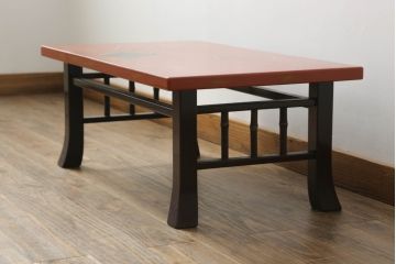 中古　美品　朱色(朱塗り)の輪島塗りが美しい文机(ローテーブル、座机、センターテーブル)(R-075515)