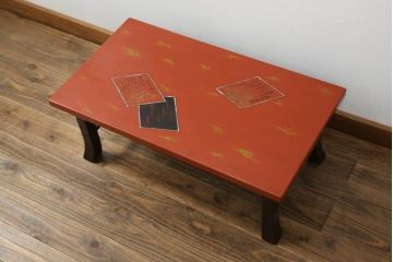 中古　美品　朱色(朱塗り)の輪島塗りが美しい文机(ローテーブル、座机、センターテーブル)(R-075515)