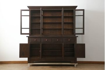 中古　美品　松本民芸家具　クラシカルな雰囲気のダイヤカット型飾り棚(キャビネット、戸棚、食器棚、カップボード、収納棚)(定価推定約135万円)(R-075516)