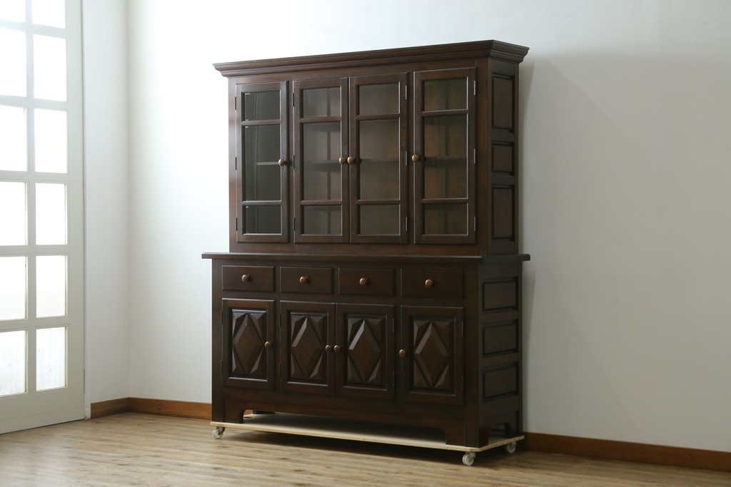 中古　美品　松本民芸家具　クラシカルなダイヤカット型飾り棚　定価推定約135万円　(R-075516)