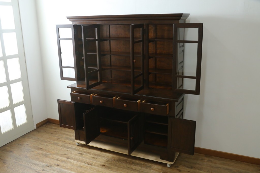 中古　美品　松本民芸家具　クラシカルなダイヤカット型飾り棚　定価推定約135万円　(R-075516)