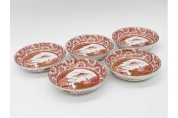 明治期　九谷　金襴手　赤絵　約12cm　3.9寸　華やかな色合いが美しい小皿5枚セット(金彩、和皿、和食器、三寸九分)(R-075523)