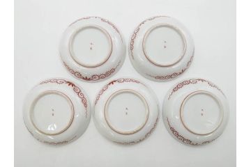 明治期　九谷　金襴手　赤絵　約12cm　3.9寸　華やかな色合いが美しい小皿5枚セット(金彩、和皿、和食器、三寸九分)(R-075523)