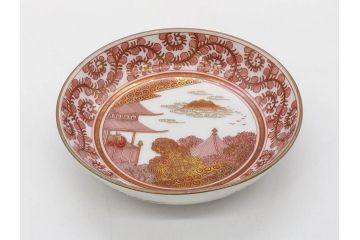 明治期　九谷　金襴手　赤絵　約12cm　3.9寸　華やかな色合いが美しい小皿5枚セット(金彩、和皿、和食器、三寸九分)(R-075523)