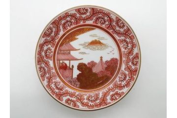 明治期　九谷　金襴手　赤絵　約12cm　3.9寸　華やかな色合いが美しい小皿5枚セット(金彩、和皿、和食器、三寸九分)(R-075523)