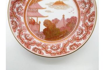 明治期　九谷　金襴手　赤絵　約12cm　3.9寸　華やかな色合いが美しい小皿5枚セット(金彩、和皿、和食器、三寸九分)(R-075523)