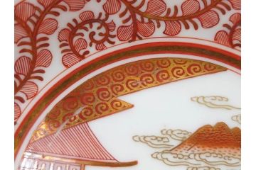 明治期　九谷　金襴手　赤絵　約12cm　3.9寸　華やかな色合いが美しい小皿5枚セット(金彩、和皿、和食器、三寸九分)(R-075523)