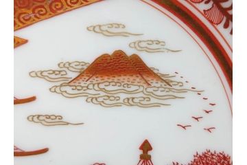明治期　九谷　金襴手　赤絵　約12cm　3.9寸　華やかな色合いが美しい小皿5枚セット(金彩、和皿、和食器、三寸九分)(R-075523)