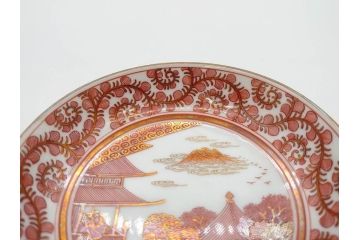 明治期　九谷　金襴手　赤絵　約12cm　3.9寸　華やかな色合いが美しい小皿5枚セット(金彩、和皿、和食器、三寸九分)(R-075523)