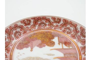 明治期　九谷　金襴手　赤絵　約12cm　3.9寸　華やかな色合いが美しい小皿5枚セット(金彩、和皿、和食器、三寸九分)(R-075523)