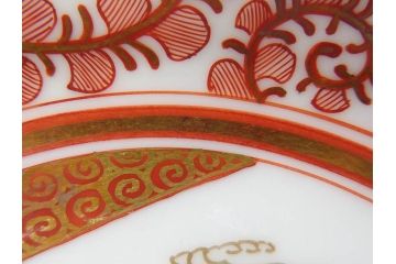 明治期　九谷　金襴手　赤絵　約12cm　3.9寸　華やかな色合いが美しい小皿5枚セット(金彩、和皿、和食器、三寸九分)(R-075523)