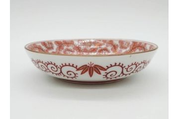 明治期　九谷　金襴手　赤絵　約12cm　3.9寸　華やかな色合いが美しい小皿5枚セット(金彩、和皿、和食器、三寸九分)(R-075523)