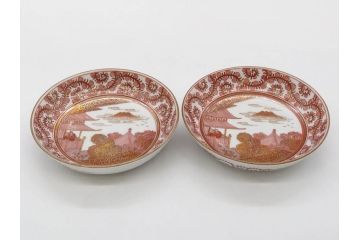 明治期　九谷　金襴手　赤絵　約12cm　3.9寸　華やかな色合いが美しい小皿5枚セット(金彩、和皿、和食器、三寸九分)(R-075523)