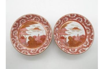 明治期　九谷　金襴手　赤絵　約12cm　3.9寸　華やかな色合いが美しい小皿5枚セット(金彩、和皿、和食器、三寸九分)(R-075523)