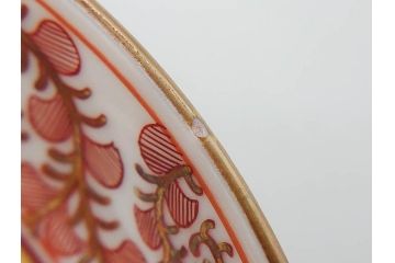 明治期　九谷　金襴手　赤絵　約12cm　3.9寸　華やかな色合いが美しい小皿5枚セット(金彩、和皿、和食器、三寸九分)(R-075523)