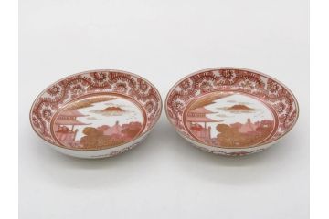 明治期　九谷　金襴手　赤絵　約12cm　3.9寸　華やかな色合いが美しい小皿5枚セット(金彩、和皿、和食器、三寸九分)(R-075523)