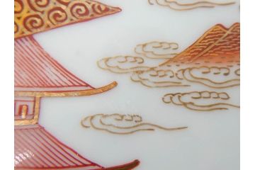 明治期　九谷　金襴手　赤絵　約12cm　3.9寸　華やかな色合いが美しい小皿5枚セット(金彩、和皿、和食器、三寸九分)(R-075523)
