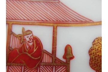 明治期　九谷　金襴手　赤絵　約12cm　3.9寸　華やかな色合いが美しい小皿5枚セット(金彩、和皿、和食器、三寸九分)(R-075523)