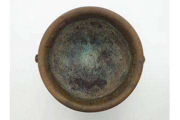 明治期　大明宣徳年製　鳳凰　紋双龍耳　古銅　重厚感ある佇まいと洗練されたデザインが素敵な火鉢(手あぶり、鉢カバー)(R-075526)