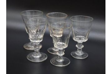 明治〜大正時代　レトロな雰囲気が魅力のリキュールグラス5客セット(古グラス、和ガラス、酒器、硝子、ショット、酒杯、高台)(R-075530)