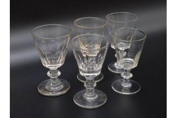 明治〜大正時代　レトロな雰囲気が魅力のリキュールグラス5客セット(古グラス、和ガラス、酒器、硝子、ショット、酒杯、高台)(R-075530)
