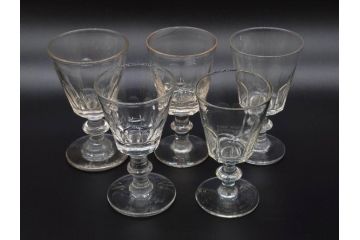 明治〜大正時代　レトロな雰囲気が魅力のリキュールグラス5客セット(古グラス、和ガラス、酒器、硝子、ショット、酒杯、高台)(R-075530)