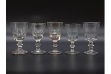 明治〜大正時代　レトロな雰囲気が魅力のリキュールグラス5客セット(古グラス、和ガラス、酒器、硝子、ショット、酒杯、高台)(R-075530)