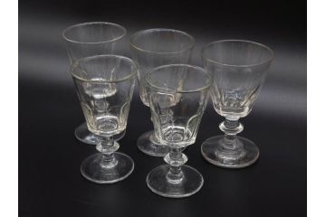 明治〜大正時代　レトロな雰囲気が魅力のリキュールグラス5客セット(古グラス、和ガラス、酒器、硝子、ショット、酒杯、高台)(R-075531)