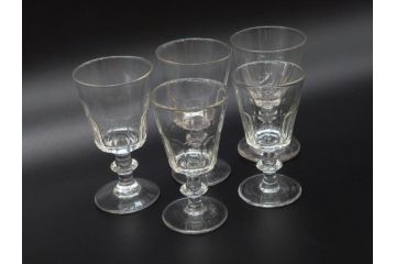 明治〜大正時代　レトロな雰囲気が魅力のリキュールグラス5客セット(古グラス、和ガラス、酒器、硝子、ショット、酒杯、高台)(R-075531)