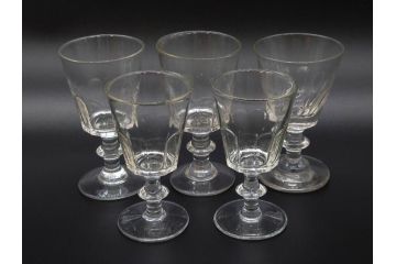 明治〜大正時代　レトロな雰囲気が魅力のリキュールグラス5客セット(古グラス、和ガラス、酒器、硝子、ショット、酒杯、高台)(R-075531)