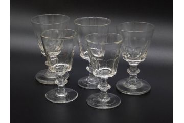 明治〜大正時代　レトロな雰囲気が魅力のリキュールグラス5客セット(古グラス、和ガラス、酒器、硝子、ショット、酒杯、高台)(R-075532)