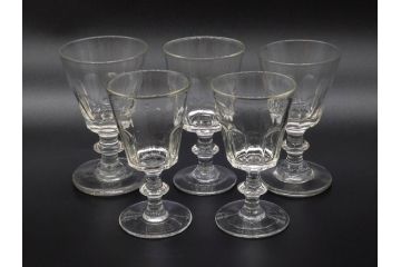 明治〜大正時代　レトロな雰囲気が魅力のリキュールグラス5客セット(古グラス、和ガラス、酒器、硝子、ショット、酒杯、高台)(R-075532)
