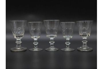 明治〜大正時代　レトロな雰囲気が魅力のリキュールグラス5客セット(古グラス、和ガラス、酒器、硝子、ショット、酒杯、高台)(R-075532)