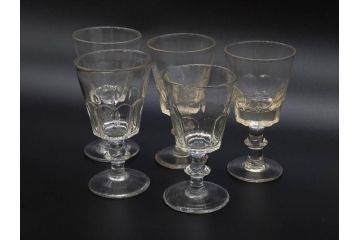 明治〜大正時代　レトロな雰囲気が魅力のリキュールグラス5客セット(古グラス、和ガラス、酒器、硝子、ショット、酒杯、高台)(R-075533)