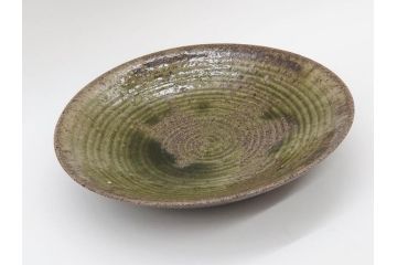 真作　陶芸家　加守田章二　上品な艶と濃淡の色合いが美しい灰釉鉢(和食器、和皿、共箱付き)(R-075535)