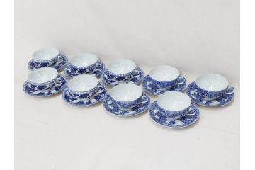 昭和レトロ　明治〜大正　透かし芸者　海外輸出品　燕　桜　エッグシェル　egg shell　カップ&ソーサー9客セット(ツバメ、サクラ、金魚、MADE IN OCCUPIED JAPAN(占領下の日本製)、オキュパイド ジャパン、卵殻手、洋食器)(R-075536)