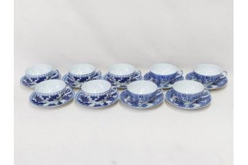昭和レトロ　明治〜大正　透かし芸者　海外輸出品　燕　桜　エッグシェル　egg shell　カップ&ソーサー9客セット(ツバメ、サクラ、金魚、MADE IN OCCUPIED JAPAN(占領下の日本製)、オキュパイド ジャパン、卵殻手、洋食器)(R-075536)
