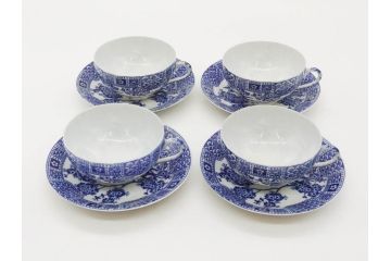 昭和レトロ　明治〜大正　透かし芸者　海外輸出品　燕　桜　エッグシェル　egg shell　カップ&ソーサー9客セット(ツバメ、サクラ、金魚、MADE IN OCCUPIED JAPAN(占領下の日本製)、オキュパイド ジャパン、卵殻手、洋食器)(R-075536)