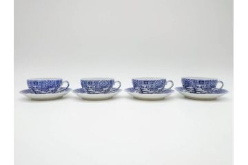 昭和レトロ　明治〜大正　透かし芸者　海外輸出品　燕　桜　エッグシェル　egg shell　カップ&ソーサー9客セット(ツバメ、サクラ、金魚、MADE IN OCCUPIED JAPAN(占領下の日本製)、オキュパイド ジャパン、卵殻手、洋食器)(R-075536)
