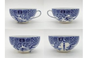 昭和レトロ　明治〜大正　透かし芸者　海外輸出品　燕　桜　エッグシェル　egg shell　カップ&ソーサー9客セット(ツバメ、サクラ、金魚、MADE IN OCCUPIED JAPAN(占領下の日本製)、オキュパイド ジャパン、卵殻手、洋食器)(R-075536)
