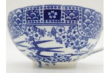 昭和レトロ　明治〜大正　透かし芸者　海外輸出品　燕　桜　エッグシェル　egg shell　カップ&ソーサー9客セット(ツバメ、サクラ、金魚、MADE IN OCCUPIED JAPAN(占領下の日本製)、オキュパイド ジャパン、卵殻手、洋食器)(R-075536)