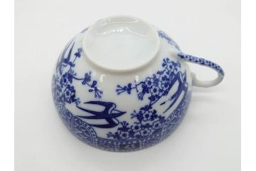 昭和レトロ　明治〜大正　透かし芸者　海外輸出品　燕　桜　エッグシェル　egg shell　カップ&ソーサー9客セット(ツバメ、サクラ、金魚、MADE IN OCCUPIED JAPAN(占領下の日本製)、オキュパイド ジャパン、卵殻手、洋食器)(R-075536)