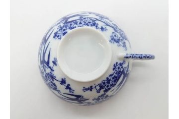 昭和レトロ　明治〜大正　透かし芸者　海外輸出品　燕　桜　エッグシェル　egg shell　カップ&ソーサー9客セット(ツバメ、サクラ、金魚、MADE IN OCCUPIED JAPAN(占領下の日本製)、オキュパイド ジャパン、卵殻手、洋食器)(R-075536)