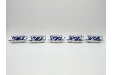 昭和レトロ　明治〜大正　透かし芸者　海外輸出品　燕　桜　エッグシェル　egg shell　カップ&ソーサー9客セット(ツバメ、サクラ、金魚、MADE IN OCCUPIED JAPAN(占領下の日本製)、オキュパイド ジャパン、卵殻手、洋食器)(R-075536)