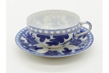昭和レトロ　明治〜大正　透かし芸者　海外輸出品　燕　桜　エッグシェル　egg shell　カップ&ソーサー9客セット(ツバメ、サクラ、金魚、MADE IN OCCUPIED JAPAN(占領下の日本製)、オキュパイド ジャパン、卵殻手、洋食器)(R-075536)