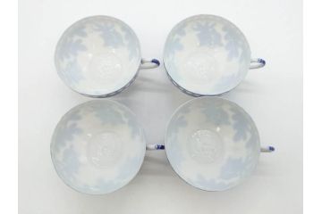 昭和レトロ　明治〜大正　透かし芸者　海外輸出品　燕　桜　エッグシェル　egg shell　カップ&ソーサー9客セット(ツバメ、サクラ、金魚、MADE IN OCCUPIED JAPAN(占領下の日本製)、オキュパイド ジャパン、卵殻手、洋食器)(R-075536)